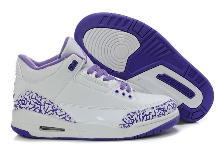 2014 New Arrive Womens Air Jordan 3 White Purple